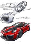  absurdres car english_text from_side ground_vehicle headlight highres motor_vehicle multiple_views no_humans original porsche porsche_911 simple_background sketch spoiler_(automobile) sports_car tsu-chan vehicle_focus white_background 