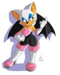  anthro armwear bat bat_wings blue_eyes boots breasts clothing elbow_gloves eyes_closed female footwear gloves handwear hi_res mammal membrane_(anatomy) membranous_wings rasmussen891 rouge_the_bat sega signature simple_background smile solo sonic_the_hedgehog_(series) white_background wings 