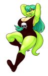  9:14 anthro big_breasts blazbaros boots breasts cleavage clothed clothing crocodilian donkey_kong_(series) eyelids eyeshadow female footwear fully_clothed green_body green_hair green_scales hair hi_res kremling legwear long_hair makeup nintendo non-mammal_breasts pink_eyeshadow reptile scales scalie simple_background smile solo teeth thick_thighs thigh_boots thigh_highs white_background 