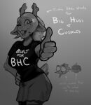  2023 anthro avian berdly bird capreoline clothed clothing deer deltarune english_text female gesture greyscale group hair hi_res horn human kris_(deltarune) latchk3y looking_at_viewer male mammal monochrome noelle_holiday open_mouth open_smile reindeer simple_background smile smiling_at_viewer text thumbs_up trio undertale_(series) 