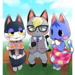  animal_crossing anthro balls blush bottomless clothed clothing domestic_cat eyewear felid feline felis female flaccid genitals glasses heterochromia hi_res kemoizumi male mammal nintendo penis punchy_(animal_crossing) raymond_(animal_crossing) rosie_(animal_crossing) sitting small_penis 