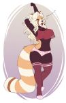  2023 5_fingers ailurid anthro breasts clothed clothing digital_media_(artwork) female fingers fur hair hi_res mammal midriff navel open_mouth panties red_panda solo teeth thecatnamedfish tongue underwear 