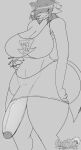  2022 anthro bed_head big_breasts big_butt big_penis bottomwear breasts butt canid canine canis cleavage clothed clothing coyote crop_top digital_media_(artwork) erection fan_character genitals gynomorph hi_res huge_breasts huge_penis intersex mammal masterj291 morning_wood nara_(masterj291) penis penis_through_leghole poking_out shirt shorts simple_background solo thick_thighs topwear 