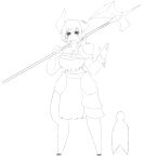  a2p_s2k absurd_res anthro armor bovid bovine broken_horn clothing fantasy female hi_res holstaurus horn humanoid looking_at_viewer mammal monster_girl_(genre) notched_horn simple_background size_difference sketch smile smiling_at_viewer solo solo_focus torn_clothing weapon weapon_on_shoulder 