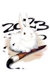  2023 animal_focus artist_name calligraphy_brush chinese_zodiac ink ishibashi_yosuke no_humans original paintbrush rabbit signature year_of_the_rabbit 