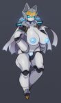  big_breasts blue_nipples breasts censored female genitals grey_background huge_breasts humanoid looking_at_viewer machine mouthless nipples not_furry nude pussy robot robot_humanoid simple_background solo uenositasayuu 