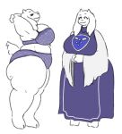  anthro bovid bra breast_squish breasts caprine chubby_female clothed clothing female front_view goat huge_thighs mammal mexifurfoof panties side_view simple_background sketch slightly_chubby solo squish stretching thick_thighs toriel undertale_(series) underwear white_background 