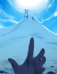  1other andkyuryuu blood blood_on_hands blue_eyes blue_sky bright_pupils broken broken_sword broken_weapon chien-pao cloud day highres outdoors pokemon pokemon_(creature) pov pov_hands reaching sky slit_pupils snow sun sword weapon weasel white_pupils 