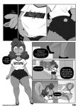  anthro bottomwear breasts butt clothed clothing cricetid dialogue english_text female food hamster hi_res mammal monochrome nimzy noms_(nimzy) rodent shirt shorts solo text topwear wide_hips 