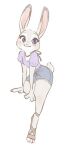  3_toes anthro breasts cleavage clothed clothing disney feet female footwear judy_hopps lagomorph leporid mammal memegmu neck_ribbon rabbit sandals solo toes zootopia 