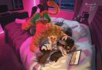  anthro bed czawek domestic_cat duo embrace ewademar felid feline felis furniture hi_res hug male male/male mammal night procyonid raccoon 