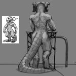  alien ambiguous_gender butt digitigrade hi_res horn humanoid meandraco monochrome monster muscular norakhu not_furry solo standing tail thick_tail 