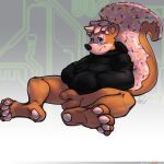  1:1 anthro balls bottomless casual_nudity clothed clothing dessert doughnut feet flaccid food food_creature foreskin genitals grin hi_res hoodie hoodie_only jake_the_skunk looking_at_viewer maarzdud male mammal mephitid mustelid pantsless partially_clothed pastry pawpads paws penis simple_background sitting skunk skunk_tail smile solo sprinkles toony topwear topwear_only 