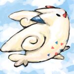  :d alternate_color black_eyes blue_sky cloud day english_commentary flying no_humans open_mouth outdoors pokemon pokemon_(creature) sailorclef shiny_pokemon sky smile solid_oval_eyes solo togekiss white_wings wings 
