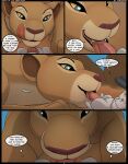  2023 blush comic dialogue digital_media_(artwork) disney english_text felid fellatio female feral feral_on_feral genitals hi_res kuroodod lagomorph larger_female larger_feral leporid licking licking_lips licking_own_lips lion lying male mammal nala on_back oral pantherine penile penis penis_lick predator/prey rabbit self_lick sex size_difference text the_lion_king tongue tongue_out 