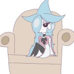  2021 black_sclera blue_hair clothing fan_character female flat_colors furniture generation_8_pokemon hair hair_over_eye hat hatterene headgear headwear hi_res humanoid long_hair lynofdeath nintendo not_furry one_eye_obstructed pokemon pokemon_(species) pupils skadi_(lynofdeath) sofa solo white_pupils witch_hat 