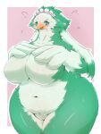  3:4 absurd_res anthro avian beak big_breasts bird blush breasts featureless_breasts female female_anthro fur genitals hi_res looking_at_viewer nude pussy simple_background smile solo thick_thighs tomochan 