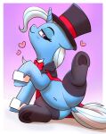  &lt;3 blue_body blue_hair blue_tail bow_tie cape clothing digital_media_(artwork) dock equid equine eyebrows eyelashes featureless_crotch female feral friendship_is_magic hair half-closed_eyes hasbro hat headgear headwear hi_res hooves horn legwear mammal my_little_pony narrowed_eyes navel pabbley pink_eyes pose raised_leg smile tail trixie_(mlp) underhoof unicorn unicorn_horn 