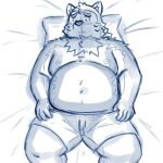  anthro bed belly blush canid canine canis clothing dat domestic_dog embarrassed eyebrows furniture hi_res lifewonders live_a_hero lying male mammal mokdai moobs navel nipples on_back overweight sketch solo thick_eyebrows underwear yaki_atsuage 