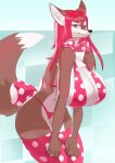  anthro breasts canid canine clothing female focus_on_eyes fox hi_res mammal polka_dots solo 