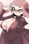  absurd_res animal_humanoid big_breasts blush bodily_fluids bottomwear breasts cephalopod cephalopod_humanoid cleavage clothed clothing female green_eyes hi_res humanoid inkling marine marine_humanoid mollusk mollusk_humanoid nintendo nobunagapero pants solo splatoon sweat 