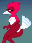  absurd_res anthro avian avio_(avioylin) breasts coffeetoffee crossgender eyelashes female genitals hi_res looking_at_viewer nipples non-mammal_anus non-mammal_nipples pussy raised_tail rear_view small_breasts solo tail 