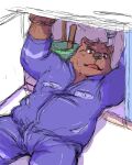  2023 4:5 anthro bear brown_body clothed clothing detailed_background kemono lying male mammal misterdonn overweight overweight_male plumber solo 