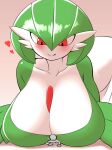  &lt;3 absurd_res big_breasts blush breasts cleavage clothed clothing female gardevoir generation_3_pokemon hi_res huge_breasts human larger_female mammal nintendo nobunagapero not_furry pokemon pokemon_(species) red_eyes size_difference smaller_human 