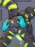  anthro anus balls black_body butt changed_(video_game) duo felid feline genitals glowing glowing_eyes glowing_markings hand_on_butt hands_on_hips hi_res hypnocat_(changed) male mammal markings penis presenting presenting_hindquarters ryaniko94br spreading 