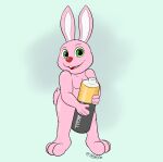  anthro battery daison_the_fox duracell duracell_bunny fur green_eyes hi_res lagomorph leporid looking_at_viewer male mammal nude pink_body pink_fur rabbit simple_background solo 