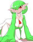  all_fours blush breasts cleavage clothed clothing female gardevoir generation_3_pokemon green_hair hair hi_res nintendo nobunagapero not_furry pokemon pokemon_(species) solo 