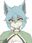  2023 an_chobi94 anthro blue_hair blush bust_portrait canid canine clothed clothing cute_fangs digital_media_(artwork) flat_colors fox fur girly hair hi_res kemono looking_at_viewer male male_anthro mammal portrait pupils slit_pupils smile smiling_at_viewer solo tan_body tan_fur white_body white_fur yellow_eyes 