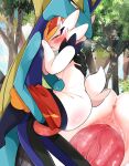  anthro anthro_on_anthro anthro_penetrated anthro_penetrating anthro_penetrating_anthro blush bodily_fluids bottomwear bottomwear_down cinderace clitoris clothed clothing dripping duo female female_penetrated forest forest_background fur generation_8_pokemon genital_fluids genitals hi_res inteleon lagomorph lizard male male/female male_penetrating male_penetrating_female mammal nature nature_background nintendo pants pants_down pants_only partially_clothed penetration penile penile_penetration penis_in_pussy pink_clitoris pink_pussy plant pokemon pokemon_(species) prrrrrrmine pussy pussy_juice pussy_juice_drip reptile scalie sex stand_and_carry_position standing standing_sex tree urethra vaginal vaginal_penetration white_body white_fur 