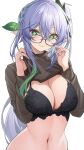  1girl aged_up bangs bespectacled black-framed_eyewear black_bra blush bra braid breasts brown_sweater catsmoon cleavage closed_mouth clothes_lift colored_tips cross-shaped_pupils crown_braid genshin_impact glasses gradient_hair green_eyes green_hair grey_hair hair_ornament hands_up highres large_breasts lifted_by_self long_hair looking_at_viewer multicolored_hair nahida_(genshin_impact) navel pointy_ears sidelocks simple_background smile solo stomach sweater sweater_lift symbol-shaped_pupils turtleneck turtleneck_sweater two-tone_hair underwear very_long_hair white_background 