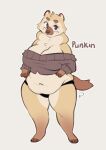  3_fingers 3_toes anthro belly big_belly big_breasts black_clothing black_panties black_underwear breasts brown_eyes brown_nose bush_dog canid canine cheek_tuft chest_tuft claws cleavage clothed clothing digital_drawing_(artwork) digital_media_(artwork) facial_tuft feet female fingers full-length_portrait fur hi_res huge_breasts looking_at_viewer mammal midriff multicolored_body multicolored_fur navel overweight panties portrait punkin_(punkinbuu) punkinbuu simple_background smile smiling_at_viewer snout solo thick_thighs toe_claws toes topwear tuft two_tone_body two_tone_fur underwear 