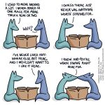 1:1 ambiguous_gender blue_body blue_fox_(foxes_in_love) blue_fur blue_tail box canid canine cardboard cardboard_box comic container dialogue duo english_text feral fox foxes_in_love fur green_body green_fox_(foxes_in_love) green_fur green_tail hi_res male_(lore) mammal shadow simple_background tail text url 