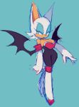  2022 anthro armwear bare_shoulders bat boots breasts cleavage clothed clothing elbow_gloves eyeshadow female footwear fur gloves handwear makeup mammal rouge_the_bat sega simple_background solo sonic_the_hedgehog_(series) white_body white_fur wings zzavok 