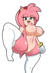  2022 3:4 accessory amy_rose anthro areola breasts clothing eulipotyphlan female genitals green_eyes hair_accessory hairband hedgehog legwear looking_at_viewer mammal mostly_nude nipples pink_body pink_skin pussy redken_dex sega simple_background solo sonic_the_hedgehog_(series) white_background 