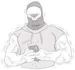  1boy anger_vein angry bara bulge call_of_duty call_of_duty:_modern_warfare_2 cropped_torso dilfborne_(ventiskull) greyscale highres hood hoodie implied_yaoi large_pectorals looking_at_viewer male_focus mask monochrome muscular muscular_male pectorals short_hair sleeveless sleeveless_hoodie smile solo undercut 