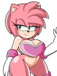  2022 amy_rose anthro armwear breasts cleavage clothed clothing elbow_gloves eulipotyphlan female genitals gloves green_eyes half-closed_eyes handwear hedgehog hi_res mammal narrowed_eyes pink_body pink_skin pussy redken_dex sega simple_background solo sonic_the_hedgehog_(series) white_background 