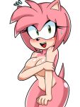  2022 amy_rose anthro covering covering_breasts eulipotyphlan female fingers green_eyes hedgehog hi_res looking_at_viewer mammal open_mouth open_smile pink_body pink_skin redken_dex sega simple_background smile solo sonic_the_hedgehog_(series) white_background 