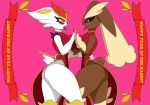  anthro big_breasts big_butt breasts butt cinderace clothed clothing duo female generation_4_pokemon generation_8_pokemon hi_res lagomorph legwear leporid looking_at_viewer lopunny mammal nintendo pokemon pokemon_(species) rabbit samrunner thick_thighs thigh_highs 