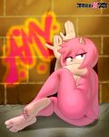  2022 5_fingers 5_toes absurd_res amy_rose anthro breasts butt eulipotyphlan feet female fingers half-closed_eyes hedgehog hi_res johnboyx mammal narrowed_eyes nude pink_body pink_skin sega side_boob signature soles solo sonic_the_hedgehog_(series) toes 