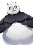  2023 absurd_res anthro bear belly big_belly black_body black_nose blush dreamworks giant_panda green_eyes hi_res humanoid_hands kemono kung_fu_panda ma5ka4nai male mammal master_po_ping moobs overweight overweight_male simple_background solo white_background white_body 