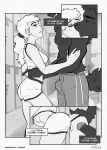  anthro big_penis black_and_white bulge canid canine clothed clothing clothing_lift comic duo eyelashes fefece female genitals hair hi_res human human_on_anthro imminent_sex interspecies kissing locker_room lola_bunny looney_tunes male male/female mammal monochrome penis ponytail smile text warner_brothers were werecanid werecanine werewolf 