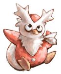  arms_up beak bird black_eyes delibird english_commentary full_body holding_own_tail looking_up no_humans penguin pokemon pokemon_(creature) sailorclef simple_background solo tail white_background white_tail 