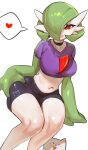  &lt;3 absurd_res big_breasts breasts clothed clothing curvy_figure female gardevoir generation_3_pokemon hair hair_over_eye hi_res humanoid mammal midriff nia4294 nintendo not_furry one_eye_obstructed pokemon pokemon_(species) red_eyes simple_background solo thick_thighs thigh_pinch voluptuous 
