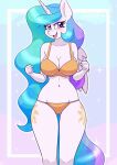  2023 animated anthro areola bra breasts clothing cutie_mark dandy_(artist) equid equine eyelashes female fingers friendship_is_magic front_view hasbro hi_res horn looking_at_viewer mammal my_little_pony navel nipples princess_celestia_(mlp) shorn solo underwear winged_unicorn wings 