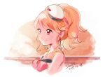  1girl 2017 aikatsu! aikatsu!_(series) anchor_earrings blonde_hair blush closed_mouth cropped_torso dated earrings hair_ribbon hat jewelry long_hair mini_hat natsuki_mikuru pink_ribbon red_eyes ribbon sasa_(sa1008va) sketch smile solo upper_body white_headwear 