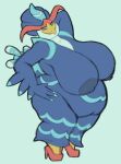  anthro areola beak bedroom_eyes belly big_belly big_breasts blue_areola blue_body blue_nipples breasts clothing female footwear generation_9_pokemon hand_behind_head hand_on_hip hi_res high_heels huge_breasts looking_at_viewer mcnasty narrowed_eyes nintendo nipples nude overweight overweight_anthro overweight_female pokemon pokemon_(species) quaquaval seductive smile solo 